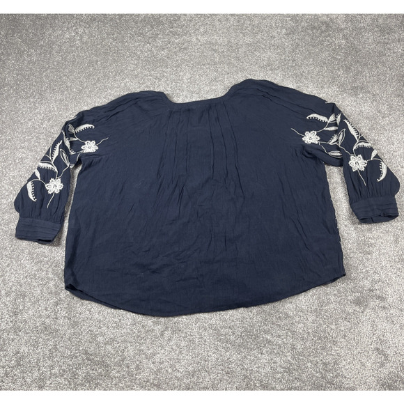J Jill Blouse Womens Extra Large Petite Embroidered Floral Boho Flowy Buttons - Picture 9 of 15